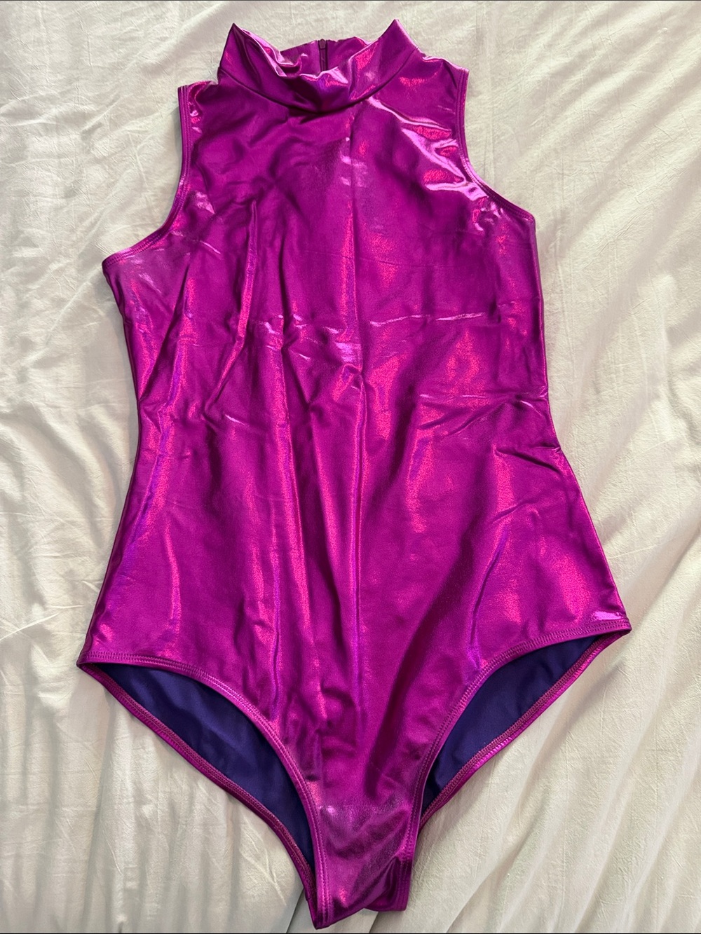 Girls' Shiny Fuchsia Sleeveless Dance Leotard